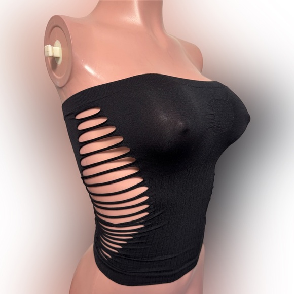 Sexy Tube top Seamless Cut out Sides black punk 0/S Boho Punk Crop Top New - Picture 2 of 4